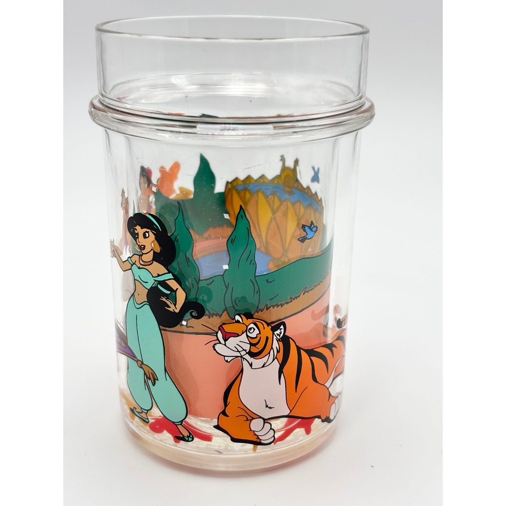 Vintage Disney Aladdin Acrylic Glitter Tumbler Jasmine Rajah Abu Plastic Cup - Picture 2 of 7